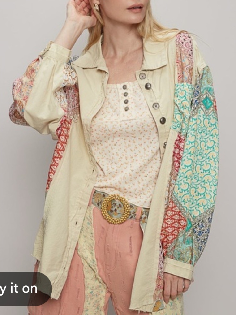 POL womans Patchwork Sleeve Women's Beige Utility Jacket size M